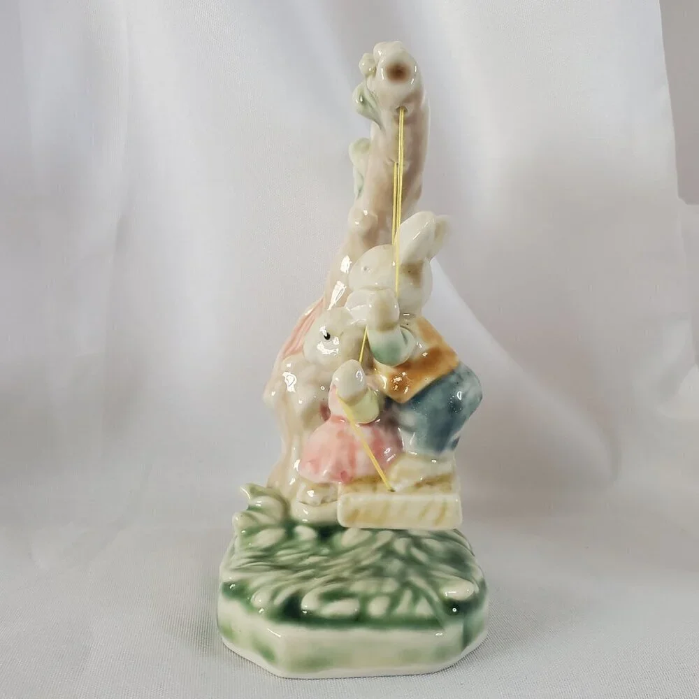 Tales of Bunny Hollow Ceramic Young Bunnies Tree Swing VTG 1993 Albert E Price